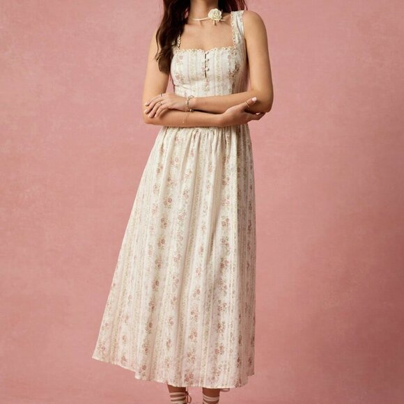 Cream Elegant Women's Romantic Maxi Dress - Picture 8 of 8